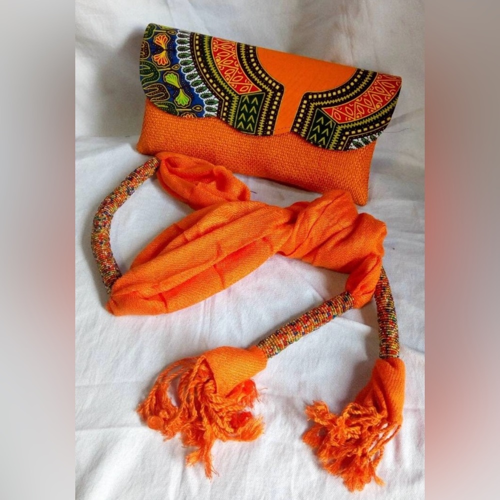 African Print Clutch Bag With Scarf
